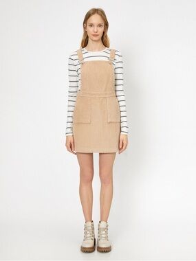 Olé by Koton ($80) Beige Corduroy Pinafore Overall Mini Dress Teen Size 36/ US 4